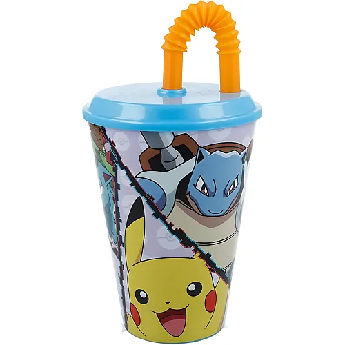 Trinkbecher mit Deckel & Strohhalm - 430 ml