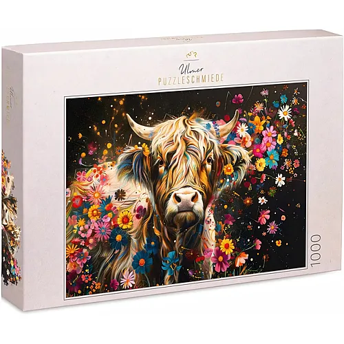 Ulmer Puzzleschmiede Flower Cow - Kreatives Kuh-Bild mit bunten Bl�ten - 1000 Teile