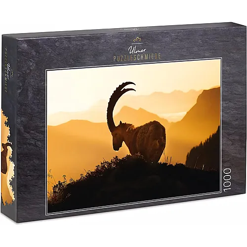 Ulmer Puzzleschmiede Alpenk�nig - der kraftvolle Steinbock auf dem Berg im Sonnenuntergang - 1000 Teile
