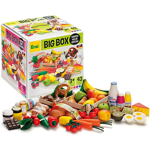 Erzi Kaufladen-Artikel Big Box aus Holz - 45 Teile