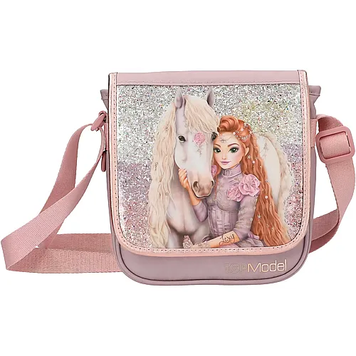 Depesche TOPModel Viva Violet - Kleine Umh�ngetasche in Lila, mit Model Motiv, Pferd und Glitzer, Tasche mit verstellbarem