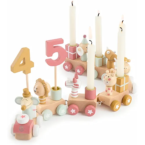 Bieco Geburtstagszug Holz - Berry Look 0-99 Jahre mit 6 Kerzen - Tischdeko Kindergeburtstag Kerzen Geburtstag Zug