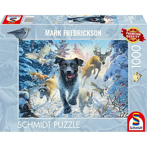 Schmidt Puzzle Mark Fredrickson Schwarzer Labrador im Schnee - 1000 Teile