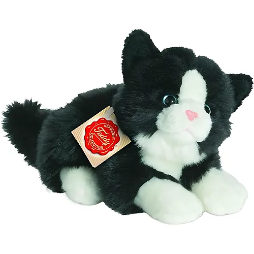 Teddy-Hermann Katze liegend Schwarz/Weiss - 20 cm
