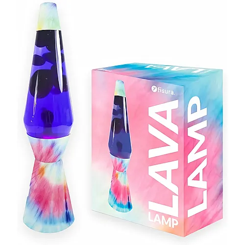 Fisura Tie Dye Lavalampe. Mehrfarbige Basis, lila Fl�ssigkeit und lila Lava
