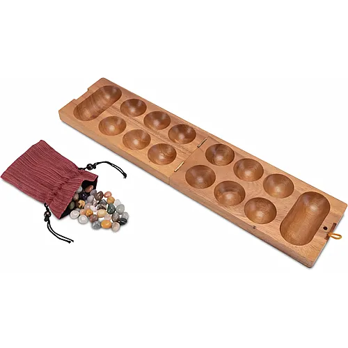Logoplay Kalaha Gr. L - 49cm - Hus - Bao - Bohnenspiel - Edelsteinspiel - Steinchenspiel aus Samena-Holz