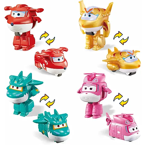 Alpha Toys Super Wings 4er-Pack Transforming Jett, Dizzy, Golden Boy & Tino (5cm)