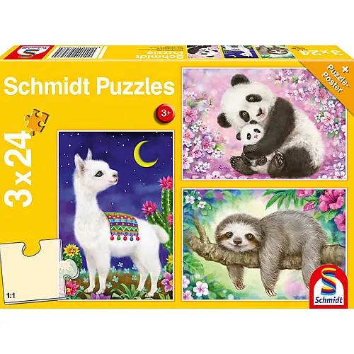 Schmidt Puzzle Panda, Faultier & Lama (3x24)