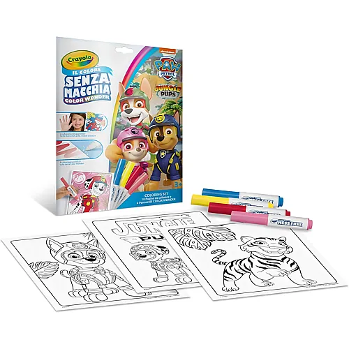 Crayola Color Wonder Paw Patrol Coloring Set mit 18 Malvorlagen und 4 Filzstiften ohne Flecken