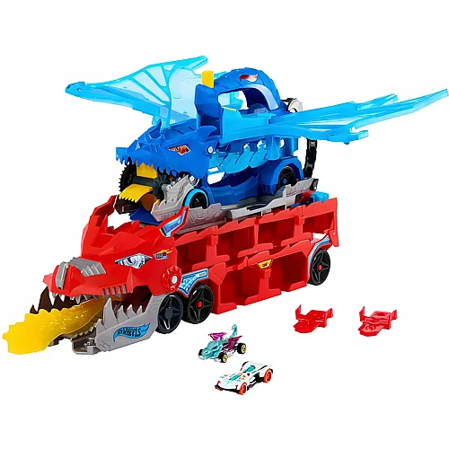 Ultimativer 2-in-1 Drachentransporter und 2 Die-Cast-Autos 1:64