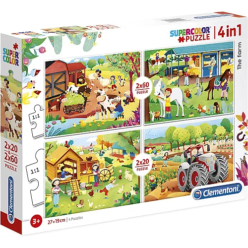 Clementoni Puzzle Supercolor 4in1Auf dem Bauernhof - 20 Teile