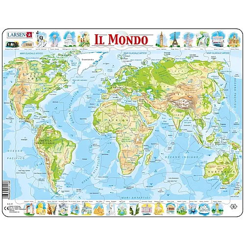 Larsen Puzzle Politische Karte der Welt (Italienisch) - 80 Teile