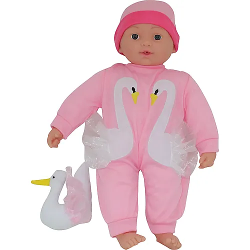 Puppe mit Schwan-Strampelanzug - 41 cm