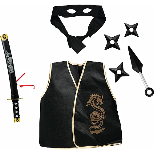 Party X People Ninja Set 7 Teile Gilet, Schwert, 3 Wurfsterne,