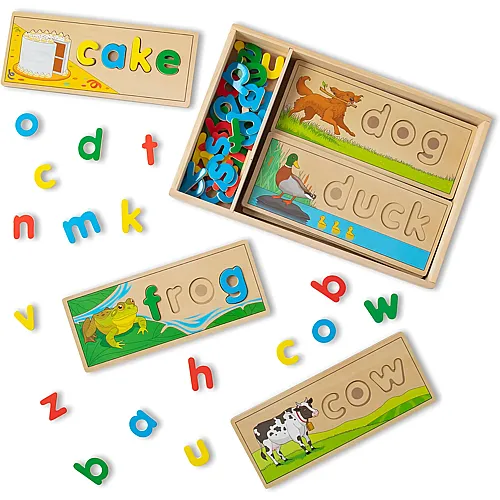 Spielbretter mit Symbolen und Buchstaben aus Holz - 58 Teile