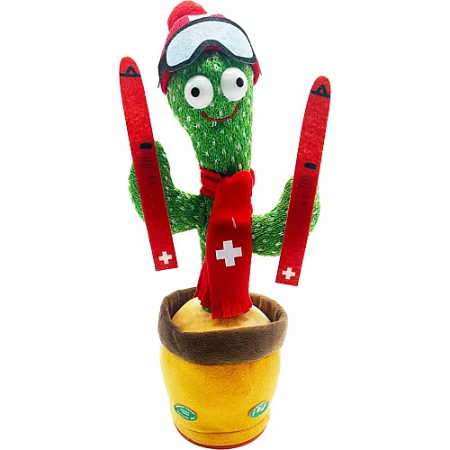 Kaktus Schweizer Ski Fan, tanzt zur Musik - 32 cm