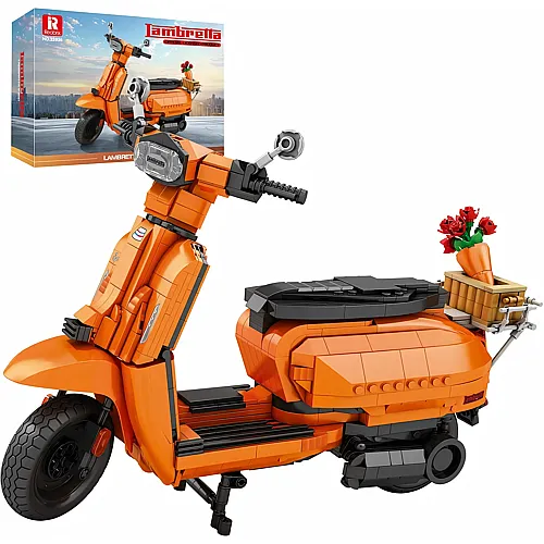 Reobrix Technisches Motorrad-Baustein-Spielzeug mit Korb-Bouquet-St�nder, Massstab 1:5, V200 Motorrad-Stein-Modell-Set, 11036 Sammlungsfahrzeug, Heimdekoration, Geschenke f�r Erwachsene, Jungen,