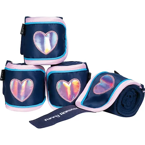 HKM Kids Hobby Horsing Fleecebandagen Funny Horses Hearts 150cm