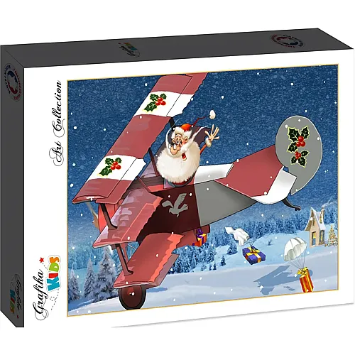 Grafika Puzzle Art Collection Fran�ois Ruyer - Weihnachtsmann im Flugzeug - 12 Teile