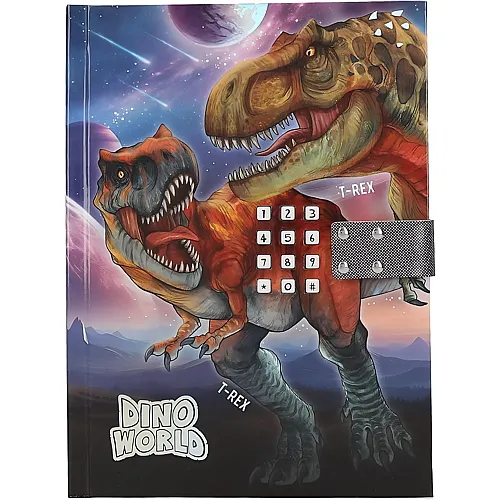 Depesche Dino World - Tagebuch mit Zahlen-Code und Sound, Buch in Blau und Lila, mit -T-Rex Motiv und 192 linierten Seiten