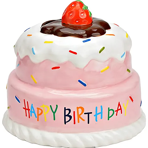 Cepewa Spardose Torte Happy Birthday aus Keramik Rosa