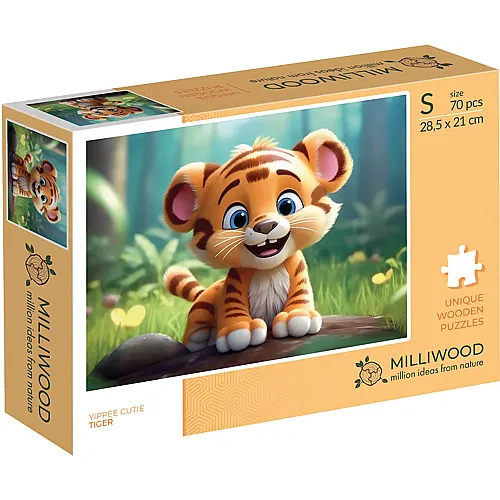 Milliwood Puzzle Holz S Tiger 70 Teile, 28.5x21 cm, Rechteck, Serie Yippee Cutie, ab 5 Jahren