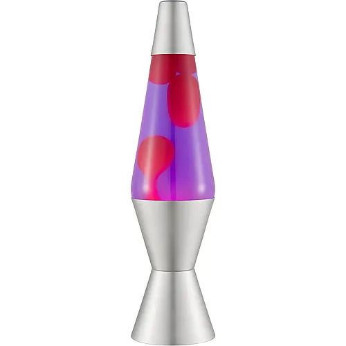 Lampe Rosa Wachs, lila Fl�ssigkeit, silberner Sockel