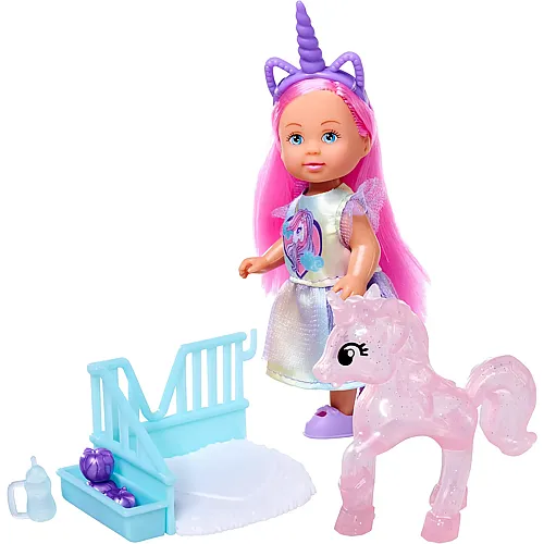 Spielpuppe im Einhornkleid mit Einhorn