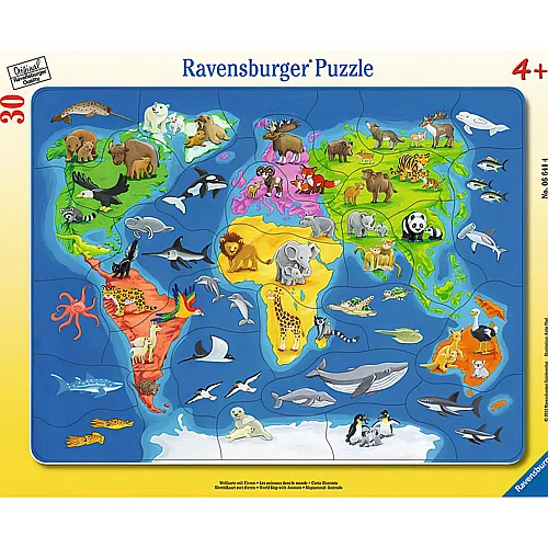 Ravensburger Puzzle Weltkarte mit Tieren (30Teile)