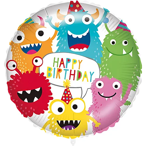 Folienballon Happy Birthday Monsters -  45 cm