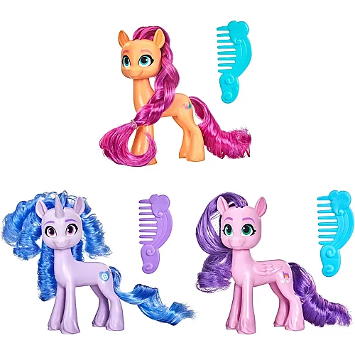 Hasbro My Little Pony F26125L4 Best Movie Friends F2612 Pack of 3 Mini Dolls + Accessory - 8 cm - Izzy Moonbow + Sunny Starscout + Princess Petals