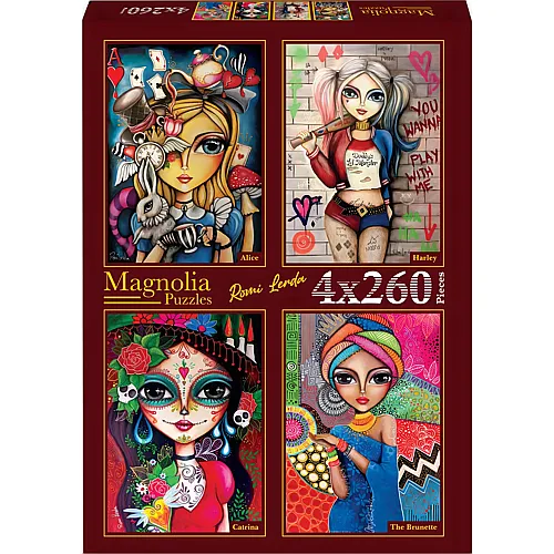 Magnolia Puzzle Puzzle 260 Teile 4 Puzzles - Romi Lerda - Alice - Harley - Catrina - T