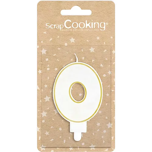 ScrapCooking Kerze Zahl 0 Weiss/Gold - 8 cm