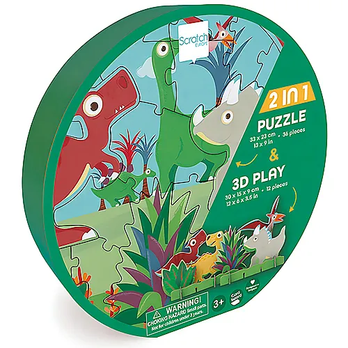 2in1 Spielpuzzle 3D Dinosaurier 36Teile