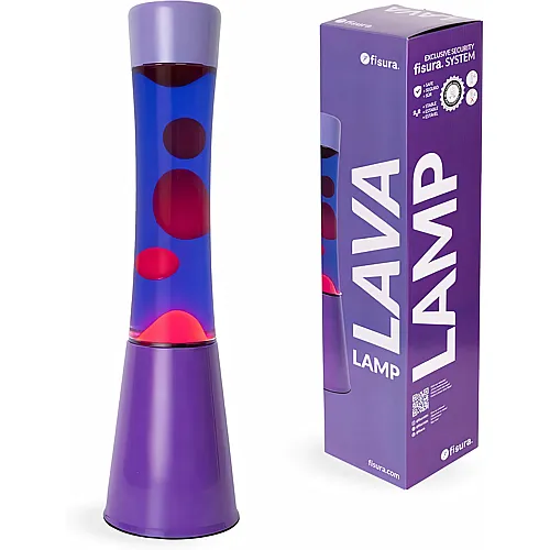 Lavalampe Farbverlauf in Lila auf Sockel und Glas mit roter Lava