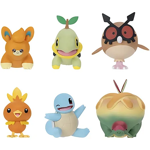 Battle Figure 6er-Pack  Pawnii, Turtwig, Hoothoot, Torchic, Appletun, Squirtle