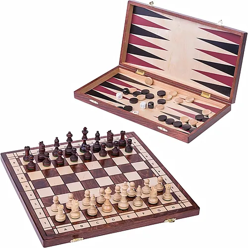 Wegiel Spiel aus Holz Senator - 3in1 | Schach - Backgammon - Dame - Schachbrett - 42 x 42 cm