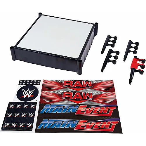 Mattel WWE Superstar-Ring mit Etiketten f�r Hauptkampf und RAW, Matte mit Sprungfedern und Ring mit elastischen