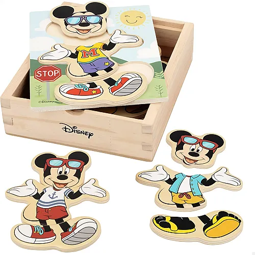 John Disney Holzpuzzle Mickey 19 Teile, total 6 Mickey- Figuren, ab 2 Jahren