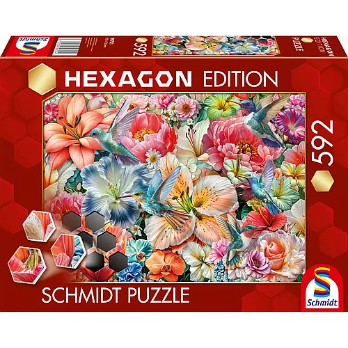 Schmidt Puzzle Hexagon, Grosse Bl�ten - 592 Teile