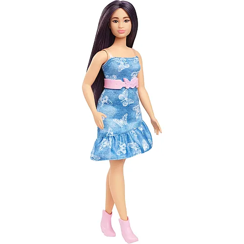 Barbie Fashionistas Puppe mit violettem Haar, tr�gerlosem Denim-Kleid mit Schmetterlingsdruck (Nr.231)