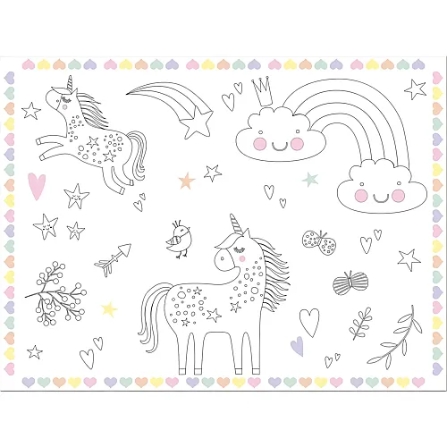Tischset zum Ausmalen Unicorns & Rainbows 6Teile