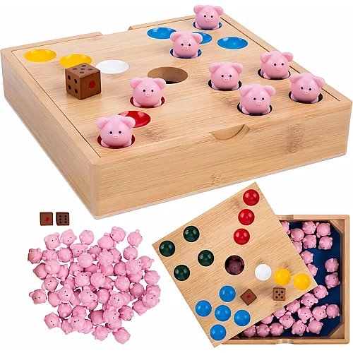 Weible Engelhart-350444 - Schweinespiel - Familienspiel aus Bambusholz - Box mit 60 Silikon-Schweinchen + 2 W�rfeln + Regeln - Lustiges Spiel Kinder & Erwachsene Bambusholz & Silikon-schweinchen