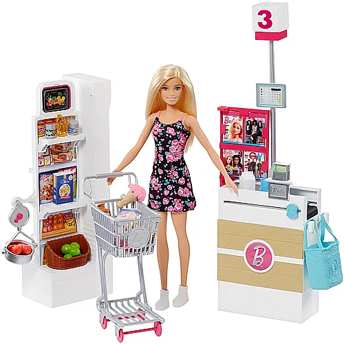 Barbie Familie & Freunde Supermarkt mit Puppe