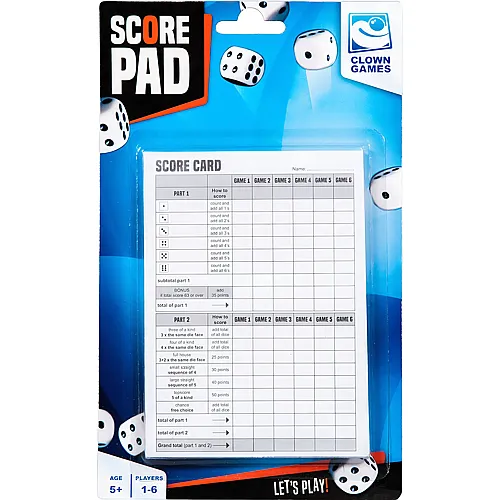 Clown Games Wertungsblock f�r W�rfelspiel