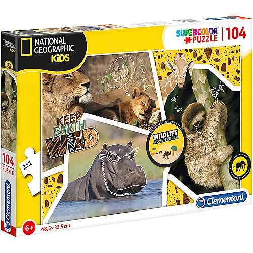 Clementoni Puzzle Supercolor National Geographic Wildlife Abenteuer (104Teile)