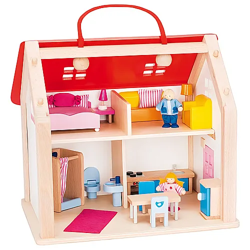 Goki Puppenwelt Koffer Puppenhaus mit Zubehr