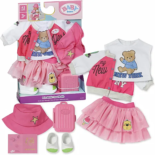 Zapf Creation Baby Born Reise-Outfit mit Kleid, Schuhen und Accessoires - 43 cm