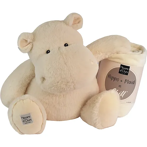 Doudou et Compagnie Hippo mit Kuscheldecke Beige - 45 cm
