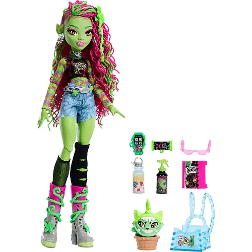 Mattel Monster High Venus McFlytrap-Puppe mit Pflanzen-Monstertier Katze Chewlian
